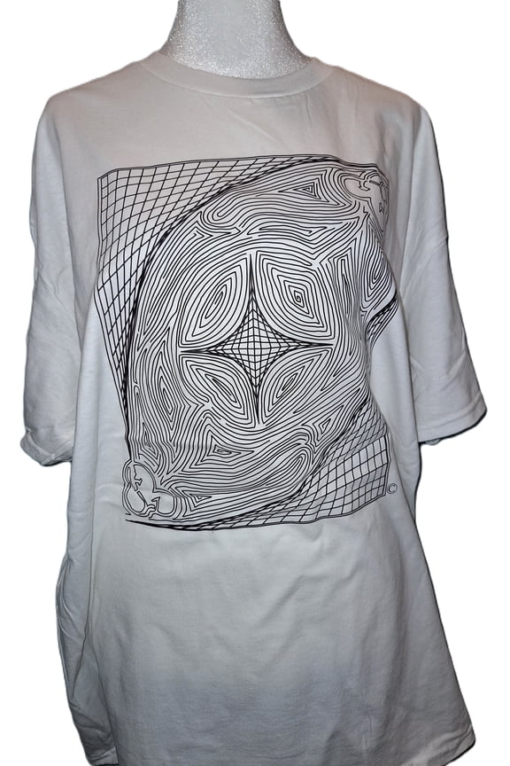 Unisex Eye Maze Graphic Tee - White & Black Artistic T-Shirt - Interactive Puzzle Shirt - XLarge. Interactive Maze Art, White & Black Tee (XLarge)