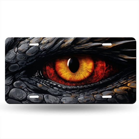 Eye Of Angry Dragon With Fiery Red And Yellow Iris Decorative Signboard, Decorative Metal Plate with 4 Holes, 6x12inch Artistic Plate Frame