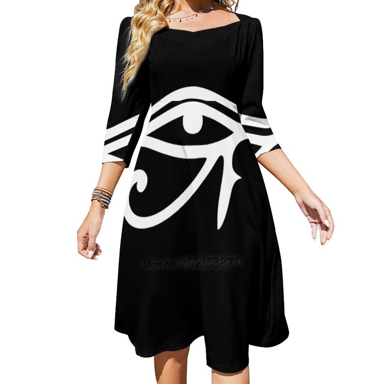 LINGTIAN Eye of Horus Back Lacing Backless Dress Square Neck Dress Evening Party Dresses Midi Sexy Dress Eye of Horus Egypt Egyptian, Women's, Size: