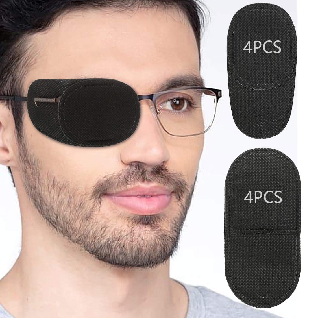 Eye Patches for Adults - 8 Piece Eye Patch for Glasses Treat Lazy Eye Amblyopia Strabismus for Left or Right Eyes (Black, 4 Normal Size + 4 Large Size)