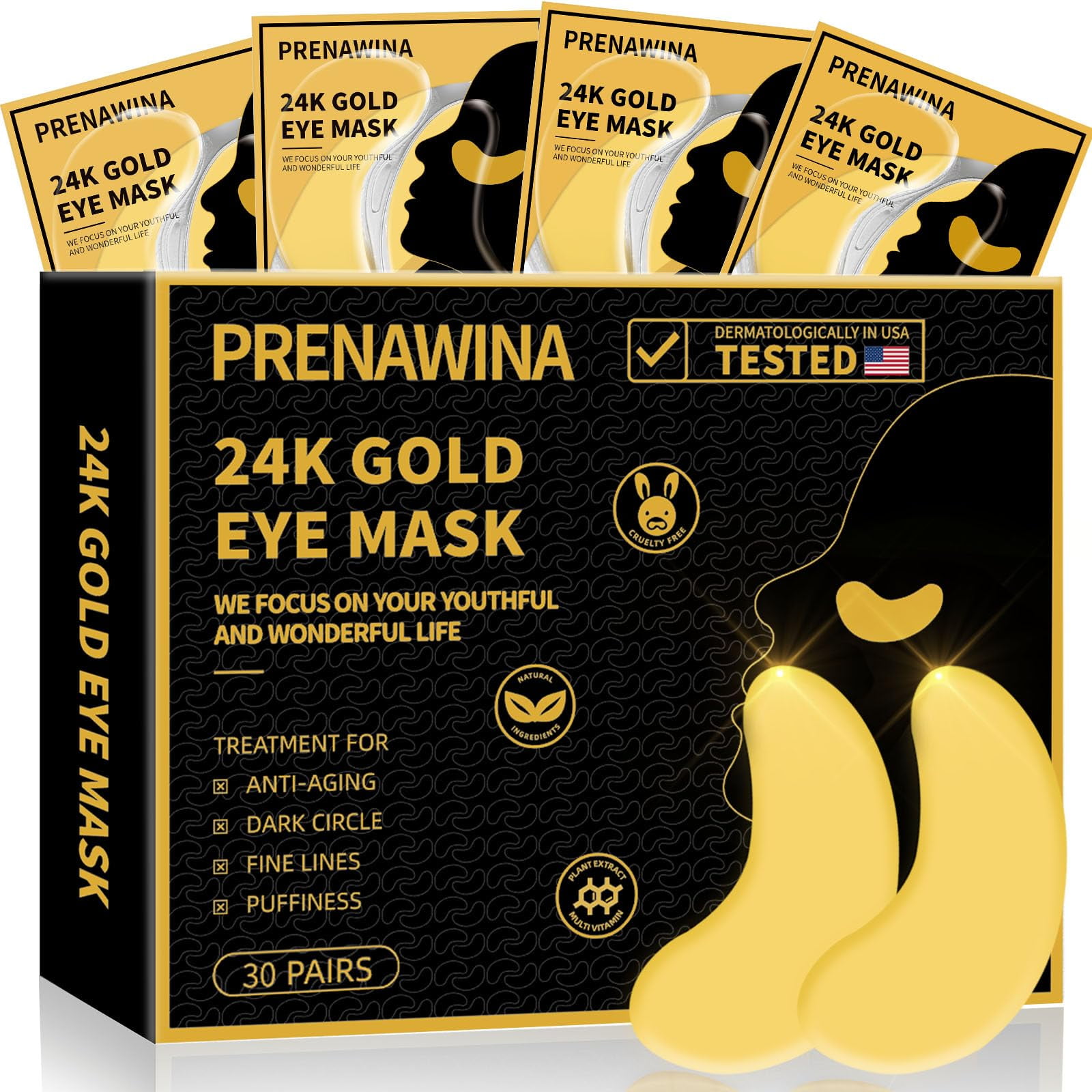 Under Eye Patches for TMA2 Puffy Eyes Treatment 30 Pairs, 24K Gold ...