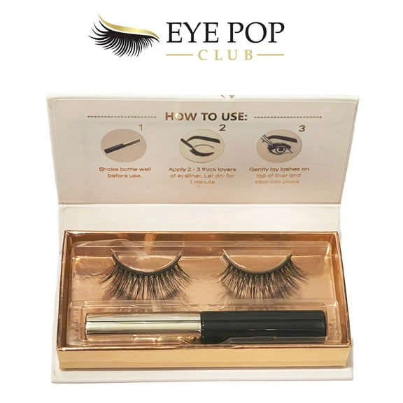 Eye Pop Club Bundle, 1 Set of Faux Mink Magnetic False Eyelashes with 1 Magnetic Liner, Medium Length Lash