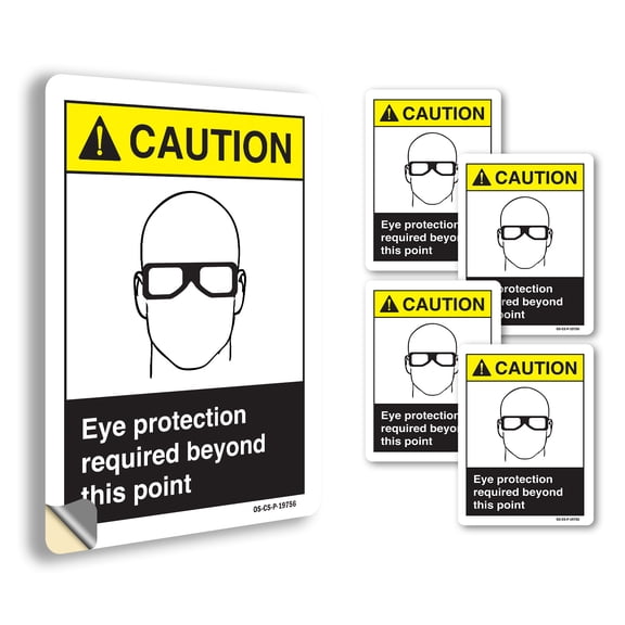 Eye Protection Required Beyond This Point ANSI Caution Vinyl Decal Label 24 Inch x 18 Inch - 5 Pack