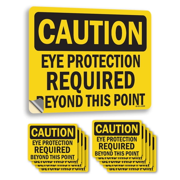Eye Protection Required Beyond This Point OSHA Caution Vinyl Decal Label 14 Inch x 10 Inch - 10 Pack