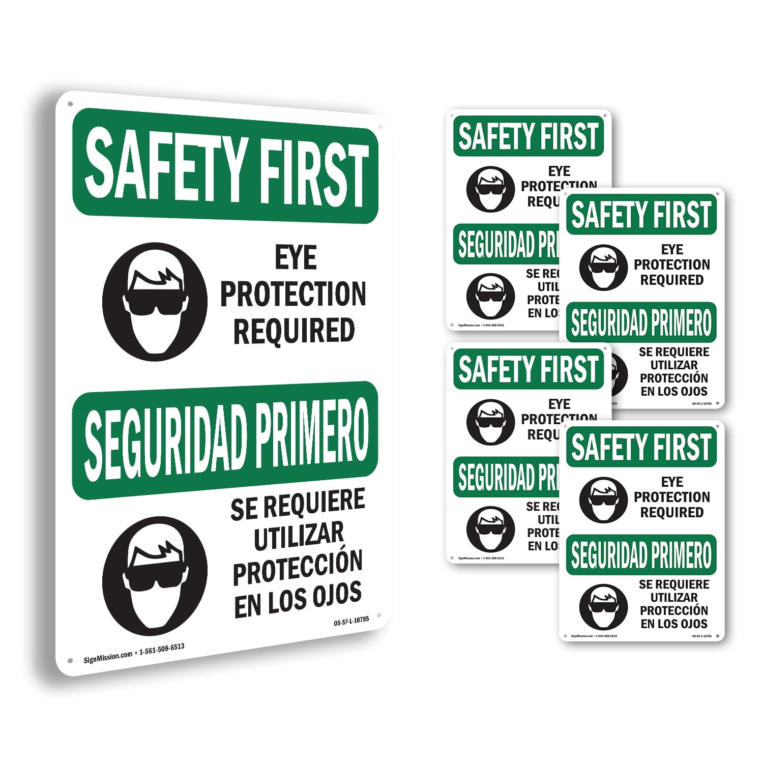 Eye Protection Required Bilingual OSHA SAFETY FIRST Aluminum Sign 10 ...