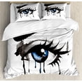 thumbnail image 1 of Eye Queen Size Duvet Cover Set, Dramatic Artwork of a Woman Eye with Dripping Paint Curvy Eyebrow and Long Lashes, Decorative 3 Piece Bedding Set with 2 Pillow Shams, Black Grey Blue, by Ambesonne, 1 of 3