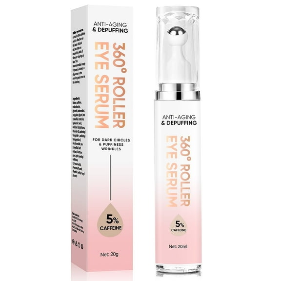 Eye Serum and Under Eye Roller Cream for Puffy Eyes and Dark Circles, Eye Bags Treatment for Men and Women, 360 Massage Ball Eye Cream Reduce Wrinkles and Fine Lines, 0.5 oz