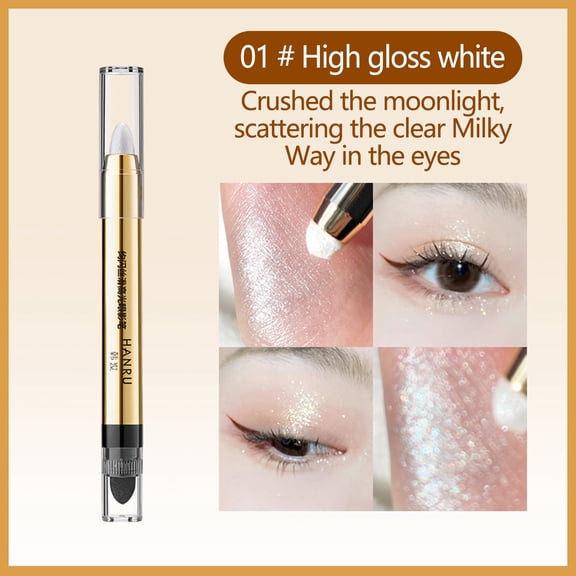 Eye Shadow Pen, Highlight Eye Shadow, Double Head Silky Smooth Brightening Eye Shadow Stick, Pearl Light Fine Flash Lying Silkworm Pen with Natural Finish and UV-Blocking