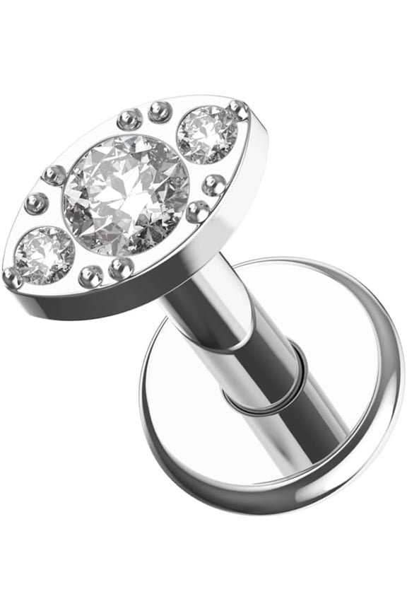 Eye Shape with Crystal Stones Design Internally Threaded Top 16 Gauge Surgical Steel Lip Labret Cartilage-Tragus Earring - Helix Stud-Conch Stud Piercing Jewelry[p030]