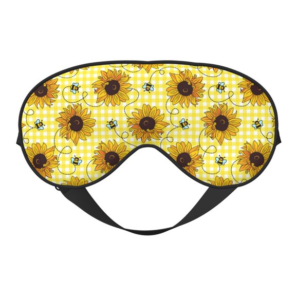 Eye Sleep Mask for Women Men - Cute bees sunflowers checkered Adjustable Soft Buckle Travel Eye Masks for Sleep Mask Blackout, Sleeping Mask for Women Men, Funny Blindfolds for Party Games