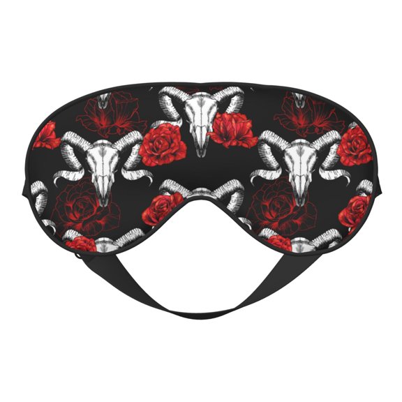 Eye Sleep Mask for Women Men - goat skull red roses black cool Adjustable Soft Buckle Travel Eye Masks for Sleep Mask Blackout, Sleeping Mask for Women Men, Funny Blindfolds for Party Games
