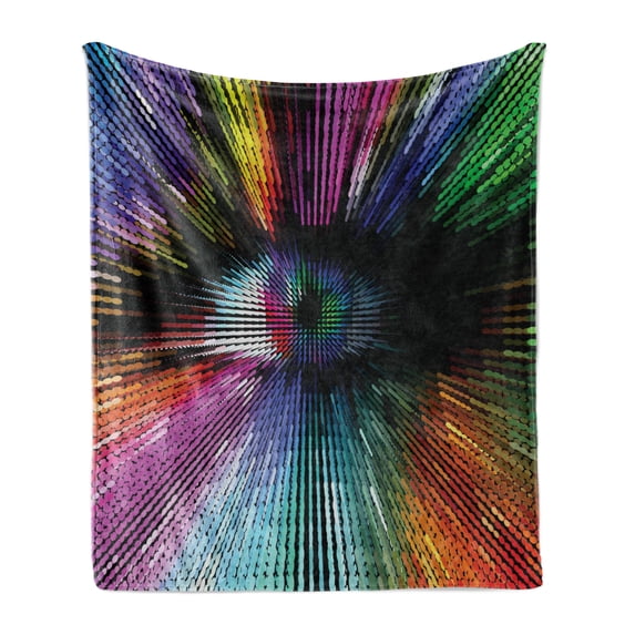 Eye Soft Flannel Fleece Blanket, Abstract and Vibrant Colored Shape with Optical Illusion Effect Psychedelic Inspiration, Cozy Plush for Indoor and Outdoor Use, 70" x 90", Multicolor, by Ambesonne