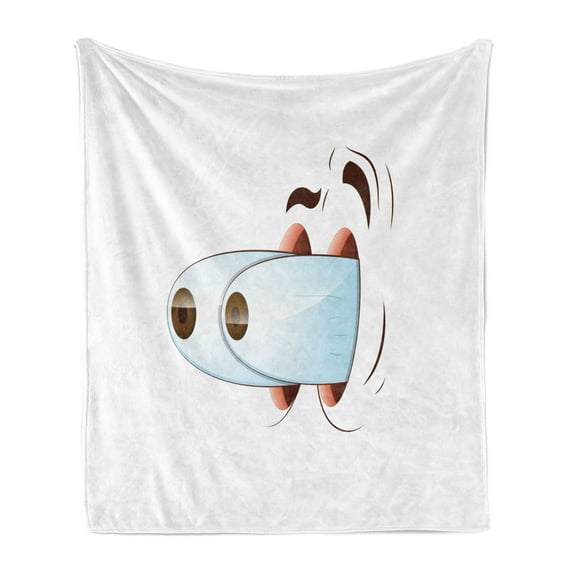 Eye Soft Flannel Fleece Throw Blanket, Fun Caricature of Character Taken by Surprise Eyes Coming out of Head, Cozy Plush for Indoor and Outdoor Use, 60" x 80", Pale Blue Brown Coral, by Ambesonne