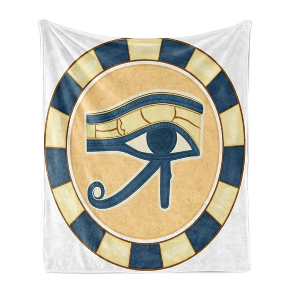 Eye Soft Flannel Fleece Throw Blanket, Healing Protection Sign Theme Print, Cozy Plush for Indoor and Outdoor Use, 50" x 70", Yellow Brown and Blue, by Ambesonne