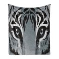 thumbnail image 1 of Eye Soft Flannel Fleece Throw Blanket, Tiger Sharp Eyes Monochrome Wildlife Animal Illustration Felidae Carnivore, Cozy Plush for Indoor and Outdoor Use, 50" x 60", Grey Black White, by Ambesonne, 1 of 6