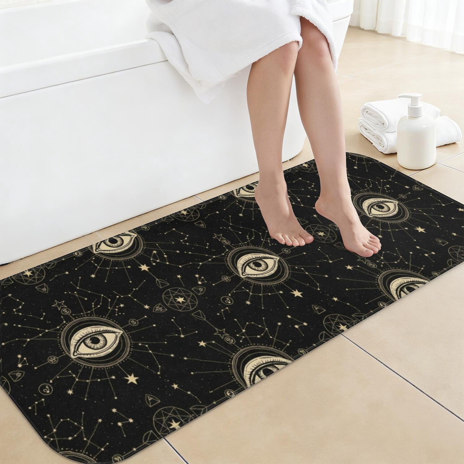 Gothic Candy Machine Eye and Star Gothic Pattern Non-Slip Bath Mat, Kitchen Floor Mat with ...