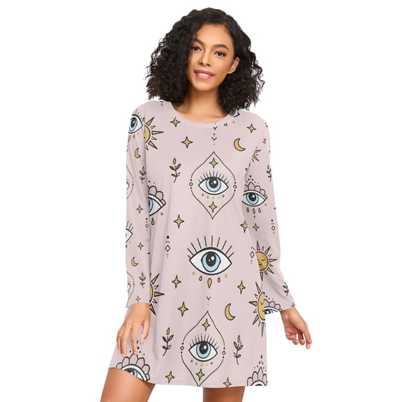 Eye Sun Nightgowns for Women Soft Sleepwear Long Sleeves Ladies Sleepshirt Nightdress