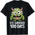 thumbnail image 1 of Eye Survived 100 Days School Monster Lover Teacher Kids Fun Wear Study Unisex T-Shirt, up to Size 5XL, 1 of 2