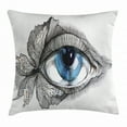 thumbnail image 1 of Eye Throw Pillow Cushion Cover, Abstract Human Eye with Butterfly Eyelashes Painting Style Dreamy Female Look, Decorative Square Accent Pillow Case, 24 X 24 Inches, Black White Blue, by Ambesonne, 1 of 2