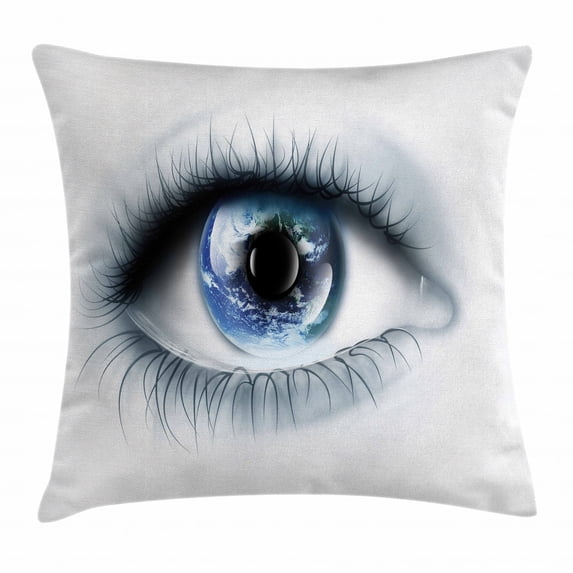 Eye Throw Pillow Cushion Cover, Planet Earth Reflected in Vivid Eye Universe Global Unity Imagination Future, Decorative Square Accent Pillow Case, 20 X 20 Inches, Black White Blue, by Ambesonne