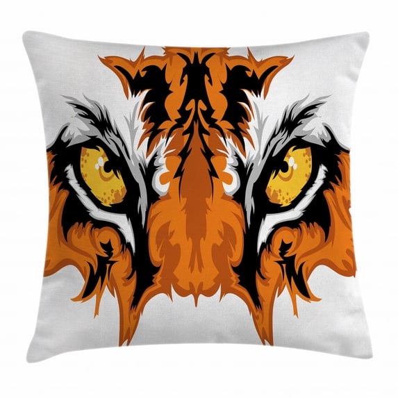 Eye Throw Pillow Cushion Cover, Tiger Eyes Graphic Mascot Animal Face Bengal Cat African Safari Predator Theme, Decorative Square Accent Pillow Case, 24 X 24 Inches, Orange Yellow Black, by Ambesonne
