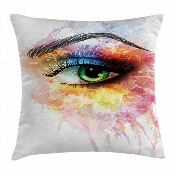 Eye Throw Pillow Cushion Cover, Young Woman's Eye with Colorful Paint Splashes Grunge Artistic Hand Drawn Figure Print, Decorative Square Accent Pillow Case, 20 X 20 Inches, Multicolor, by Ambesonne