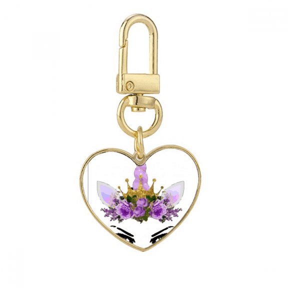 Eye Unicorn Crown Art Deco Fashion Gold Heart Keychain Metal Keyring Holder