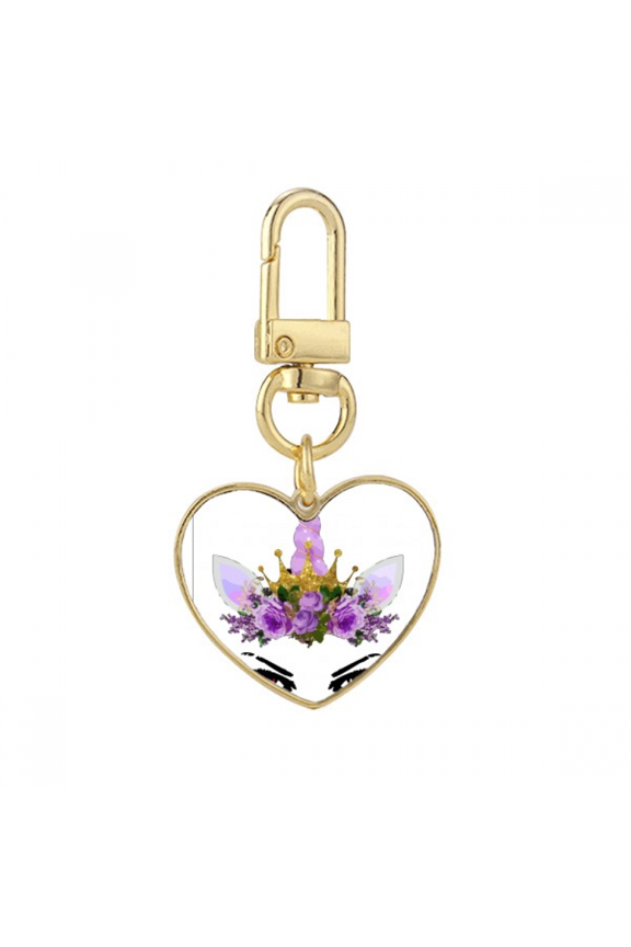 Eye Unicorn Crown Art Deco Fashion Gold Heart Keychain Metal Keyring Holder
