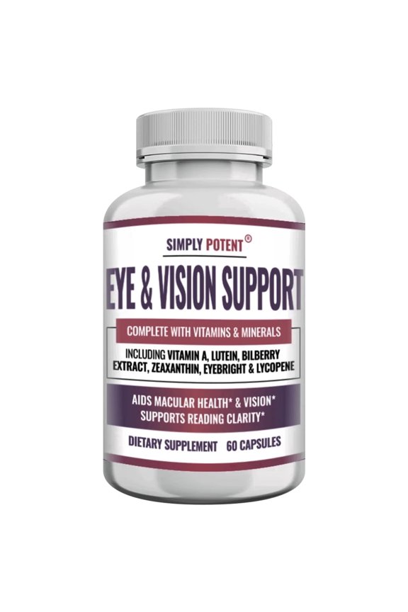 Simply Potent Eye Vitamins, Vision Supplements with Lutein, Zeaxanthin, Bilberry, Eyebright & Lycopene, 60 Capsules