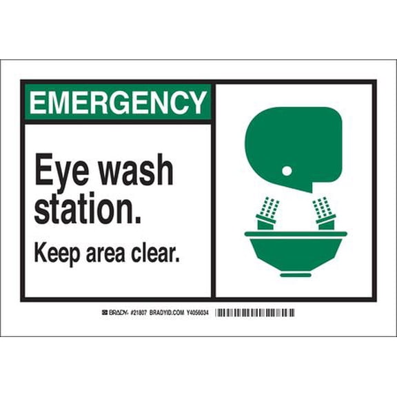 Eye Wash Sign,7 x 10 In.,Fiberglass BRADY 62557
