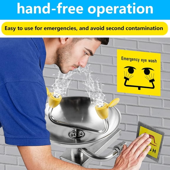 Eye Wash Station Emergency Wall-Mounted, OSHA Approved, 304 Stainless Steel Eye Wash Station, Portable First Aid Eyewash Station Eye Irrigation Sign & Enlarged Basin
