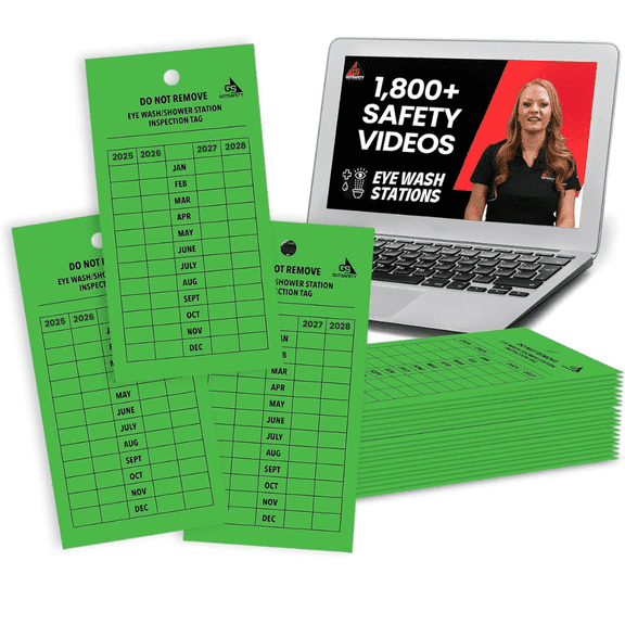 Eye Wash Station Inspection Tags - [25 Pack], 4-Year Monthly Inspection Record [2026-29] - Premium Vinyl Emergency Inspection Tags for Eye Wash Station, Safety Shower, OSHA Approved, UV/Waterproof