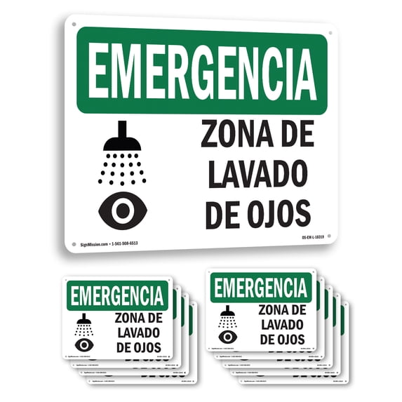 Eye Wash Station Spanish OSHA Emergency Aluminum Sign 18 Inch x 12 Inch ...