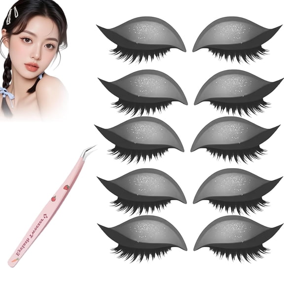 Eye Wigs Lashes with Eye Shadow, Lazy Eyes Shadow Eyelash Patch, 8 Colors, Saves Time, 1-Second Perfect Eyes, Eyess Wigs for Women for Any Occasion (Silver*5)