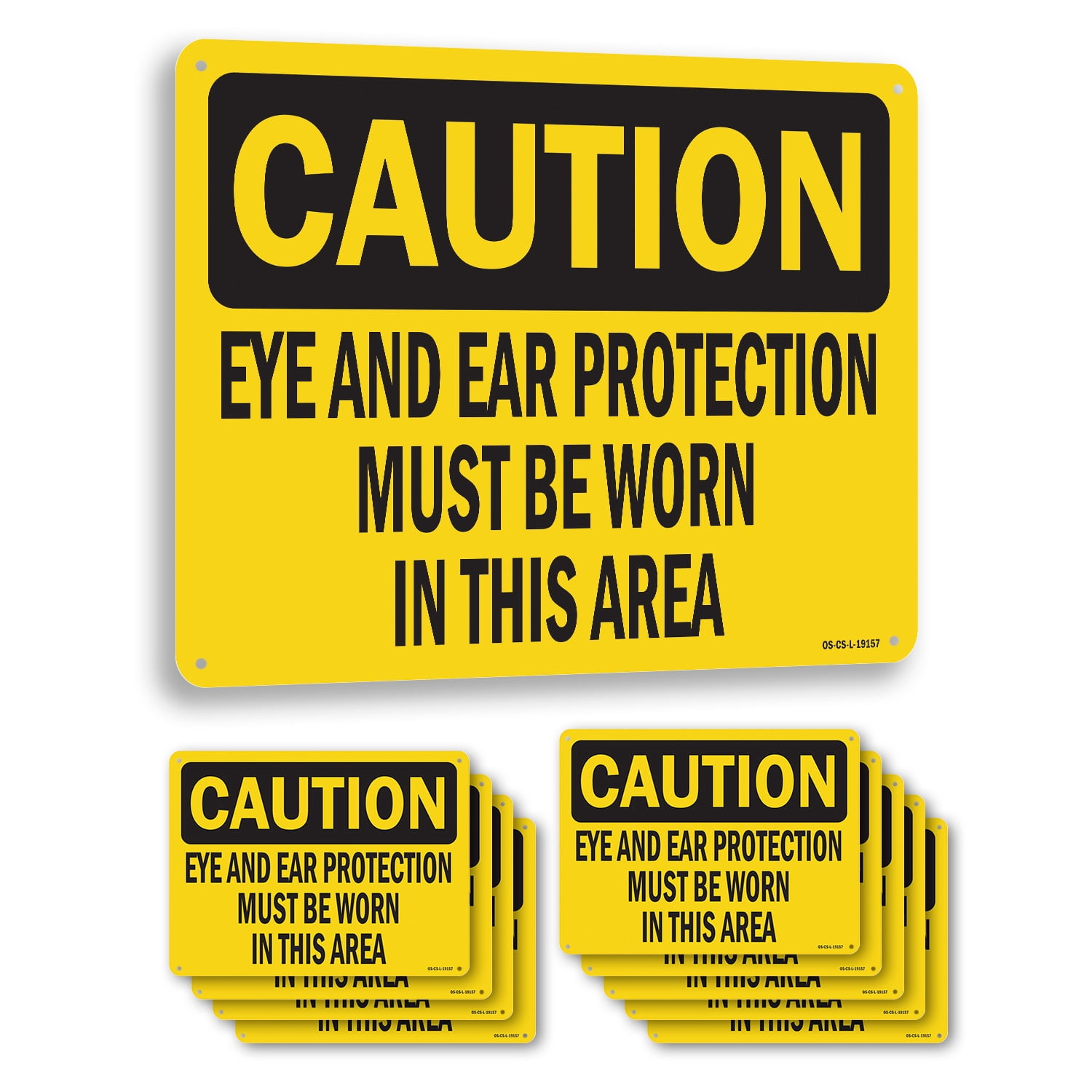 Eye and Ear Protection Must Be Worn In This Area OSHA Caution Rigid ...