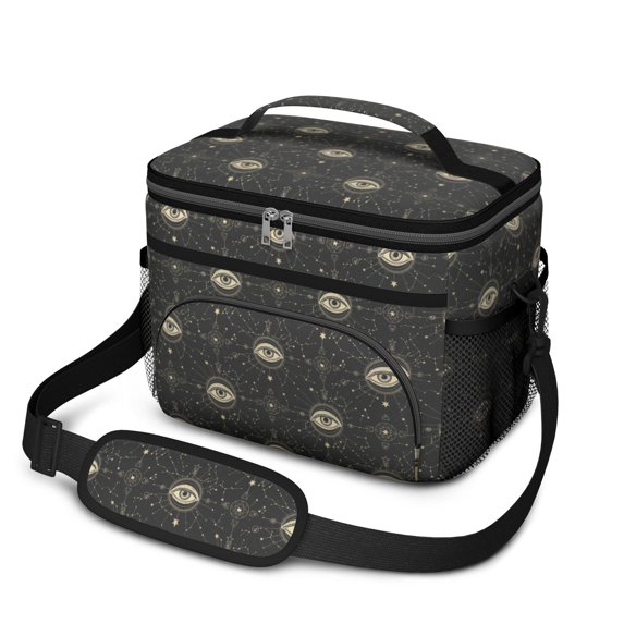 Eye and Star Gothic Pattern Insulated Lunch Box for Women Men, Medium Leakproof Cooler Bag with Adjustable Strap, 10"x6.7"x8"