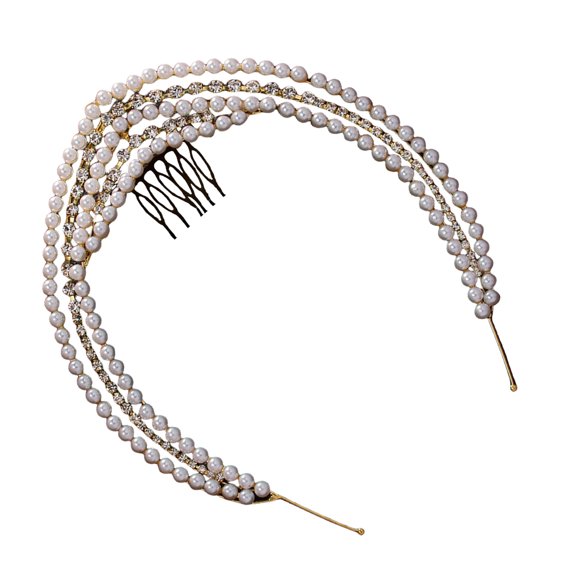 Eye-catching Pearls Hairband Luxurious Crystal Elaborate Hair Accessory for Parties Proms Masquerade Wedding
