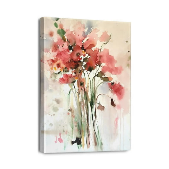 Eye-catching Pink Flowers Canvas Wall Art 12X16inch Abstract Bouquet in Vase Artwork Prints. Perfect Pink Floral Picture Poster for Teen Girl's Bedroom or Bathroom Decor