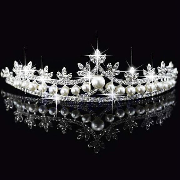 Eye-catching for Rhinestone Pearl Crystal Hair Tiara Wedding Veil Headband Crown
