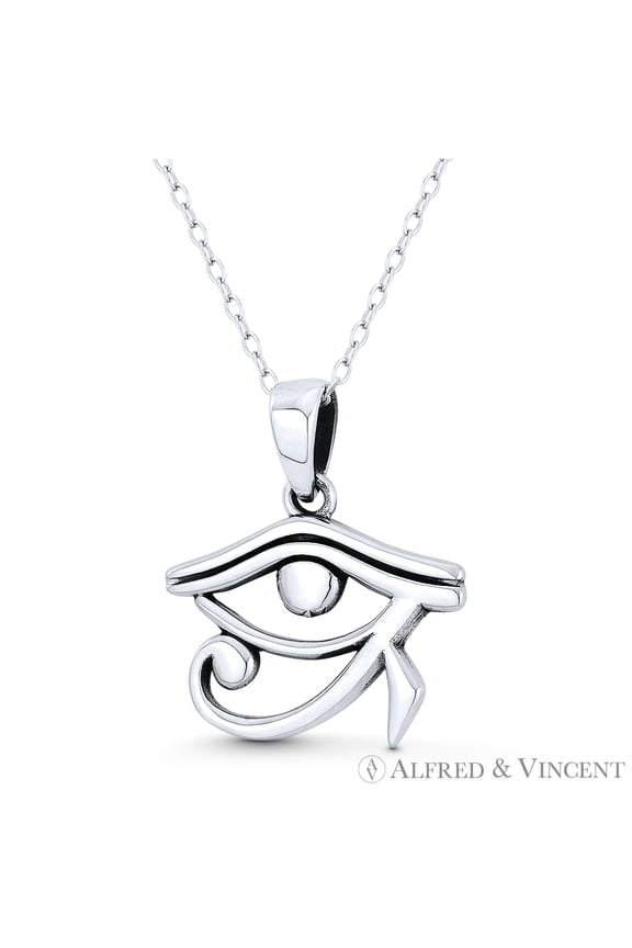 Eye of Horus Egyptian Luck Charm Pendant & Chain Necklace in Oxidized .925 Sterling Silver