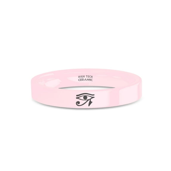 Eye of Horus Egyptian Symbol Laser Engraved Pink Ceramic Wedding Band, 4mm, Size 5