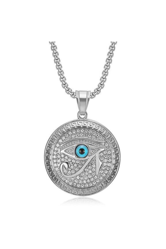 Eye of Horus Muslim Rune Pattern Round 14K Yellow Gold Pendant Necklace Men's Necklace Sliding Pendant Necklace Amulet Accessory Jewelry