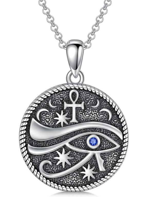 Eye of Horus Necklace 925 Sterling Silver Ankh Cross Scarab Necklaces Ancient Egyptian Protection Amulet Jewelry Gifts for Women Men