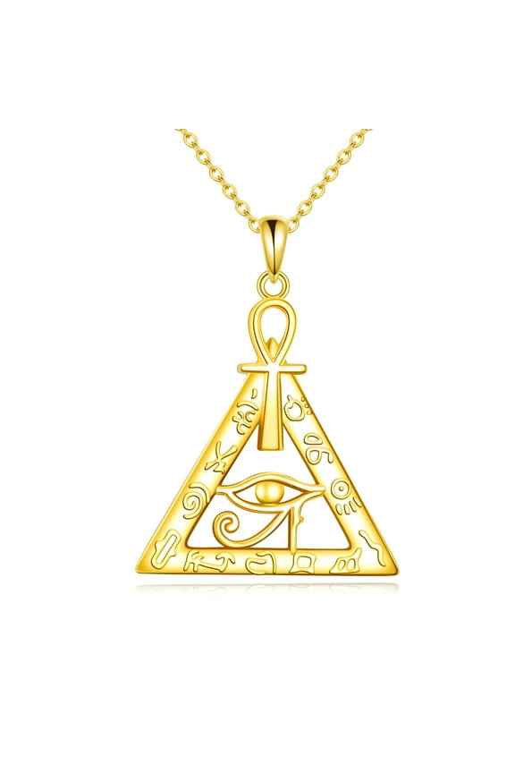 Eye of Horus Pendant Necklace Sterling Silver Ankh Pyramid Necklace Gold Plated Egyptian Jewelry Women's Men's Egyptian Gift