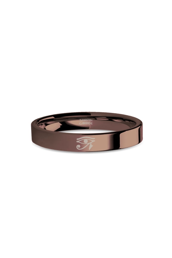 Eye of Horus Wadjet Engraved Polished Copper Brown Tungsten Ring, 4mm, Size 5