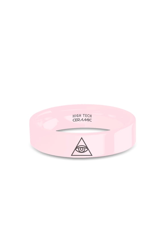 Eye of Illuminati Providence Freemasons Symbol Pink Ceramic Ring, 6mm, Size 12.5