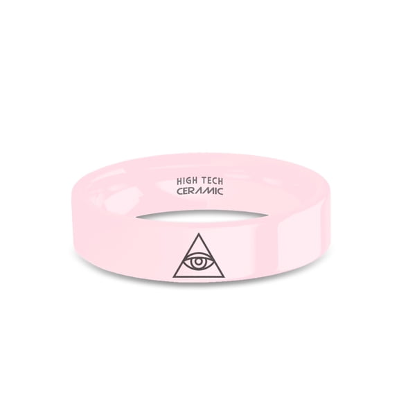 Eye of Illuminati Providence Freemasons Symbol Pink Ceramic Ring, 6mm, Size 13