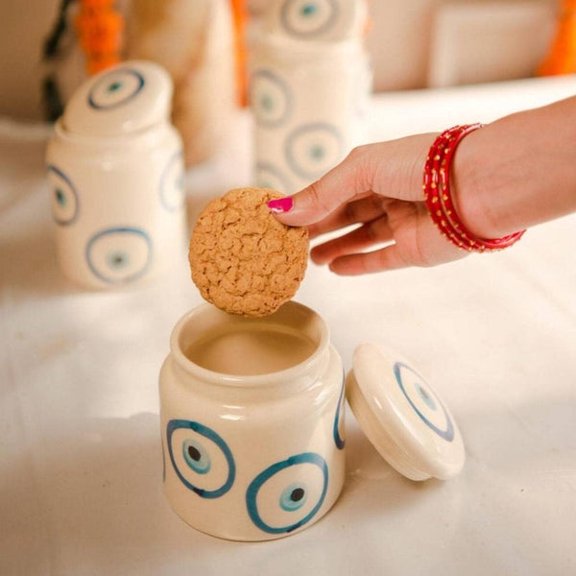 Eye of Protection Breakfast Set Ceramic Cup & Snack Plate Combo, Evil Eye Design Tea & Coffee Set for Home, Kitchen & Gifting