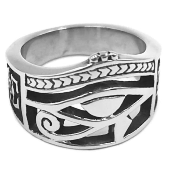 Eye of Ra Ring 316L Surgical Stainless Steel Mens Womens Ancient Egyptian Wadjet Band Fantasy Forge Jewelry