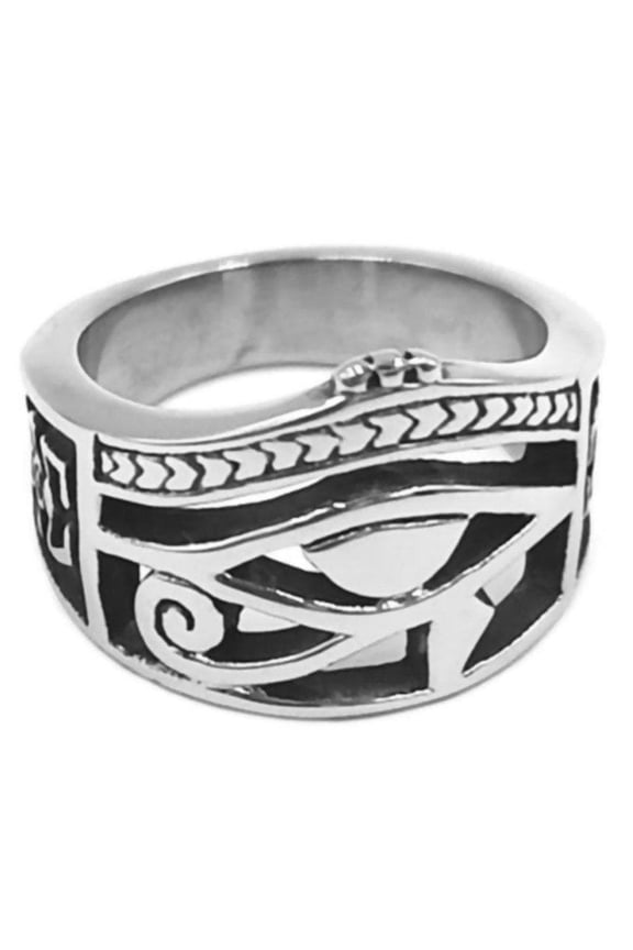 Eye of Ra Ring 316L Surgical Stainless Steel Mens Womens Ancient Egyptian Wadjet Band Fantasy Forge Jewelry